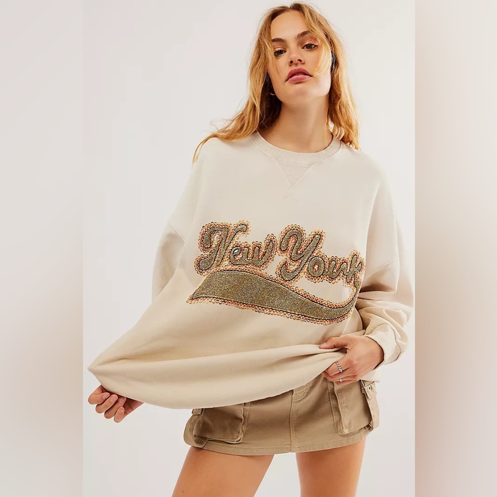 New Free People Beige NEW YORK Bali Drifter Sweater Sweatshirt Top Pullover XS